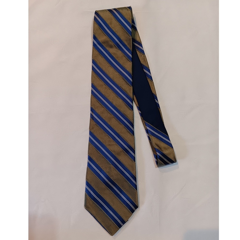 Tommy Hilfiger Mens Silk Necktie Blue Gold Diagonal Stripe Made in USA Classic
